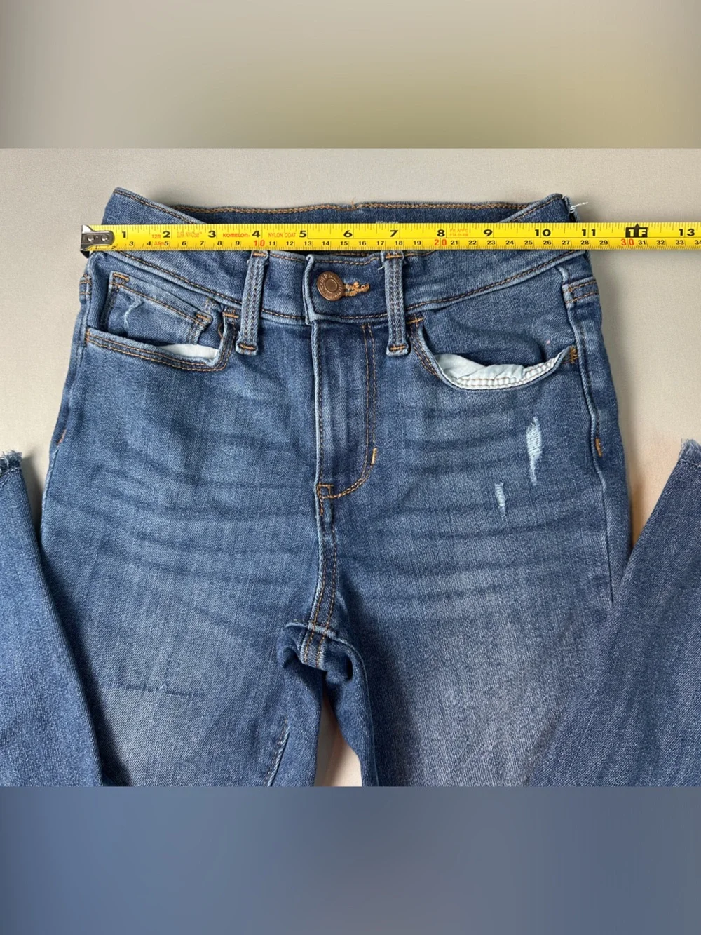 Old Navy Girls Blue Distressed High Rise Jeans Size 10 Rockstar Jegging Raw Hem